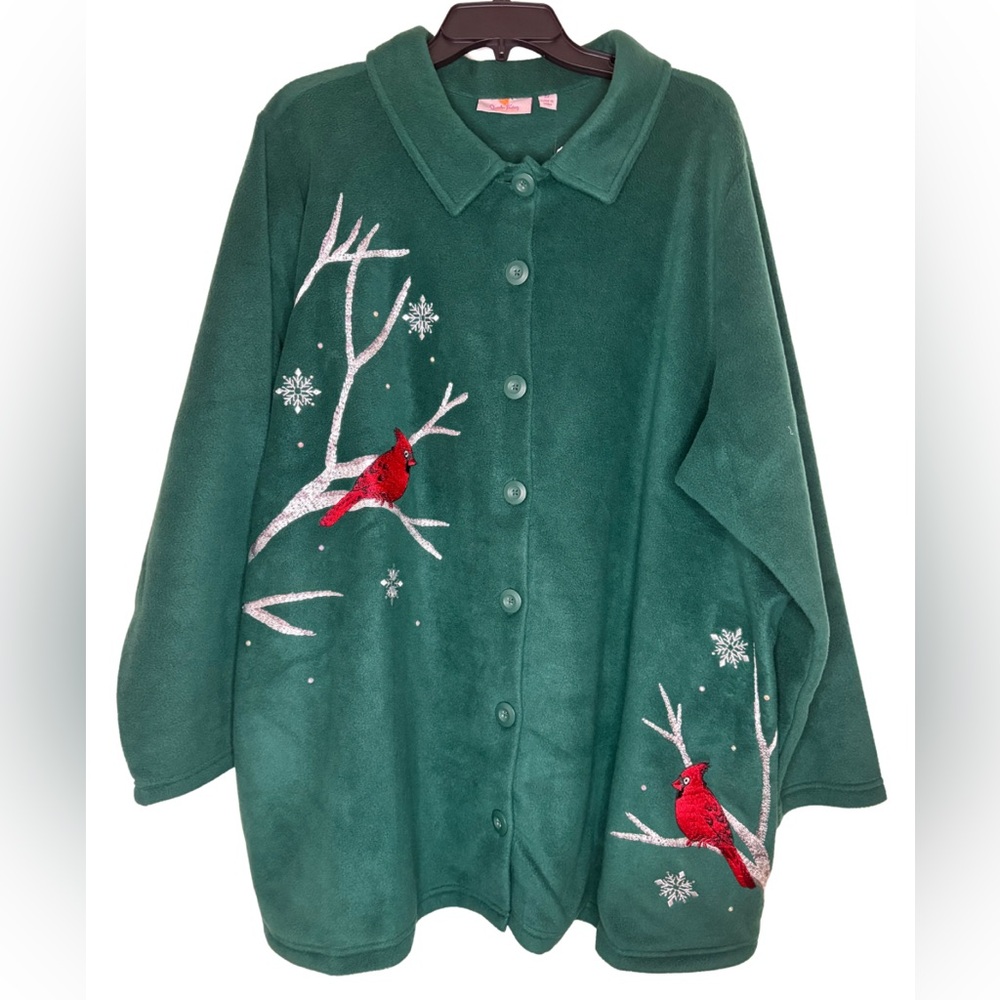 Vintage Quacker Factory Fleece Coat Size 3X Winter Holiday Embroidered NWT